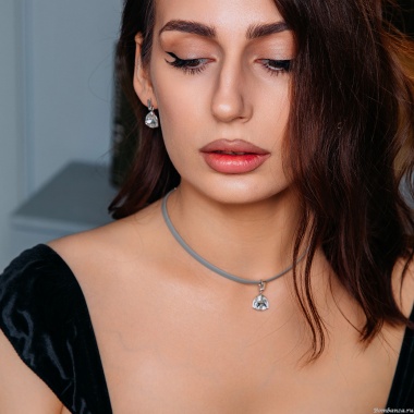 Колье Fiore Luna, Crystal / Grey Leather